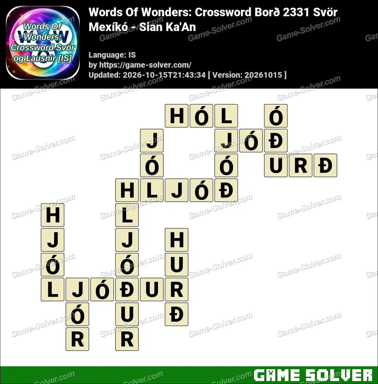 Words Of Wonders: Crossword Borð 2331 Svör – Mexíkó – Sian Ka’An